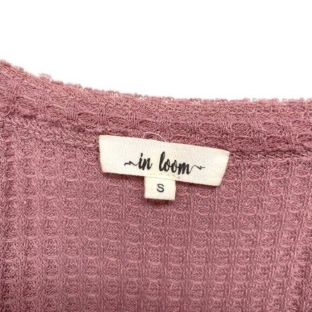 In Loom Waffle Knit Top Mauve Embroidered Puff Sleeve - Picture 4 of 9